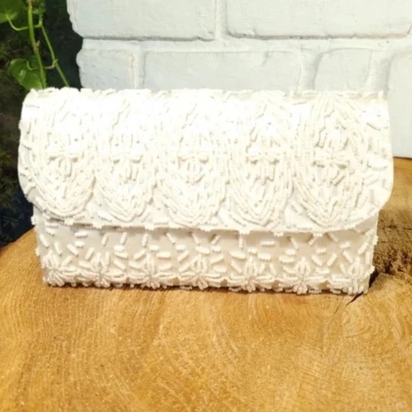 Beaded Off white Satin Clutch - Picture 9 of 13